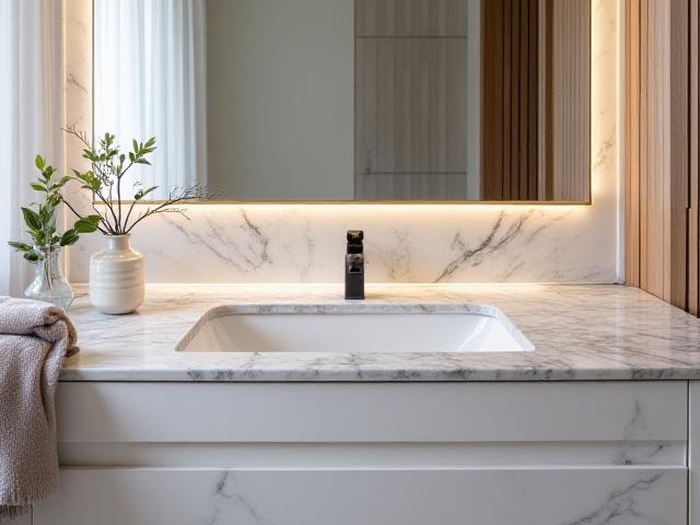 Eksklusiv baderomsinnredning med marmorplate