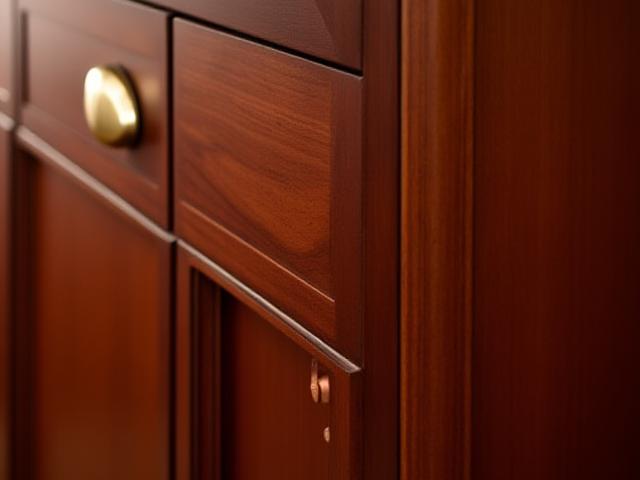 Elegant skreddersydd skap i kirsebærtre med intrikate detaljer